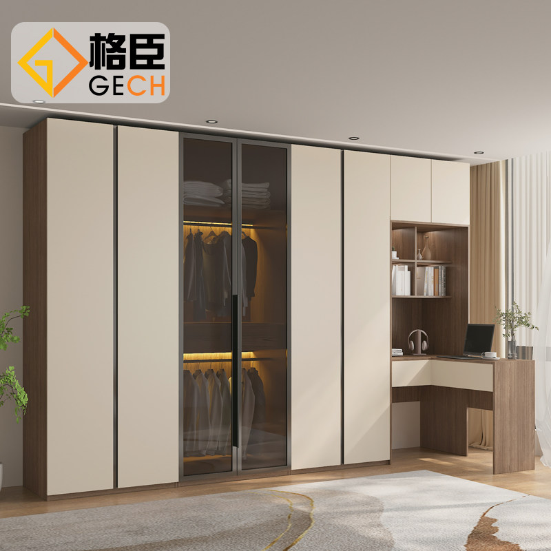 全屋定制一门到顶衣柜 欧松板主卧奶油白 平开门简约现代大衣橱