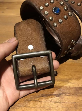 复古做旧针扣真皮腰带男休闲Vintage做旧皮带漂亮国牛仔裤带 4cm
