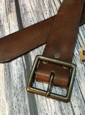 复古牛仔皮带头层牛皮针扣咔叽vintage裤带GGRRL腰带青年 宽40mm