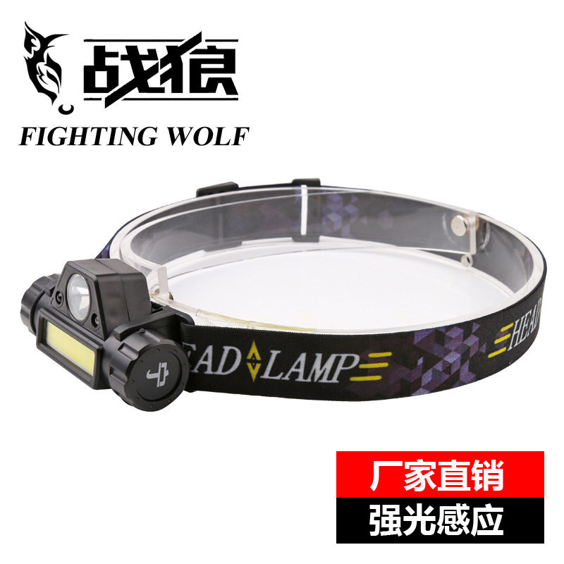 新款L+C双用强光感应头灯带磁铁锂电池充电迷你工作灯