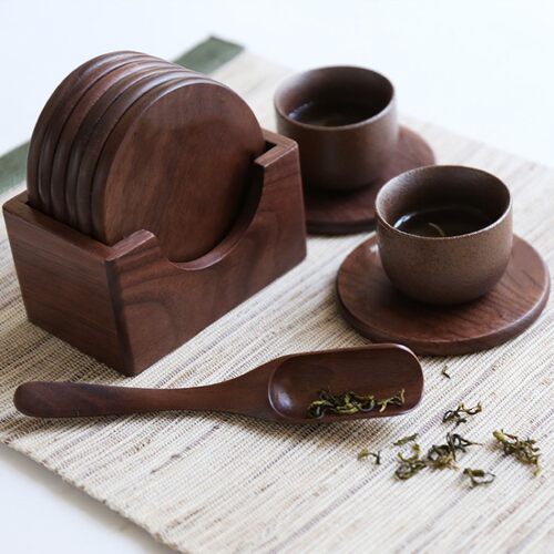 日式黑胡桃木隔热杯垫实木马克杯垫禅意木质垫家用方形茶托隔热垫