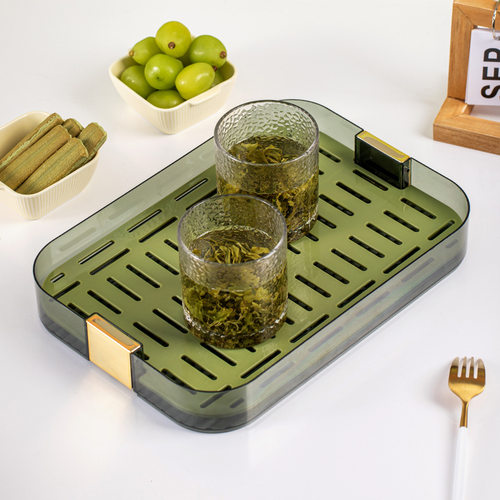轻奢茶盘茶杯托盘长方形小型客厅储水塑料水杯子沥水盘家用