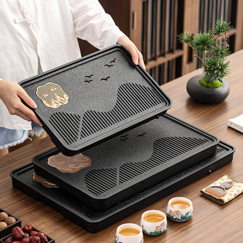 乌金石茶盘家用2023新款轻奢小型沥储水式干泡台功夫茶具茶台托盘