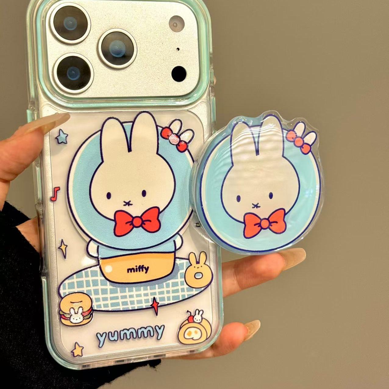 可爱卡通蓝格纹汉堡米菲兔适用ihone17promax苹果16p手机壳15新款小众简约设计感防摔保护壳