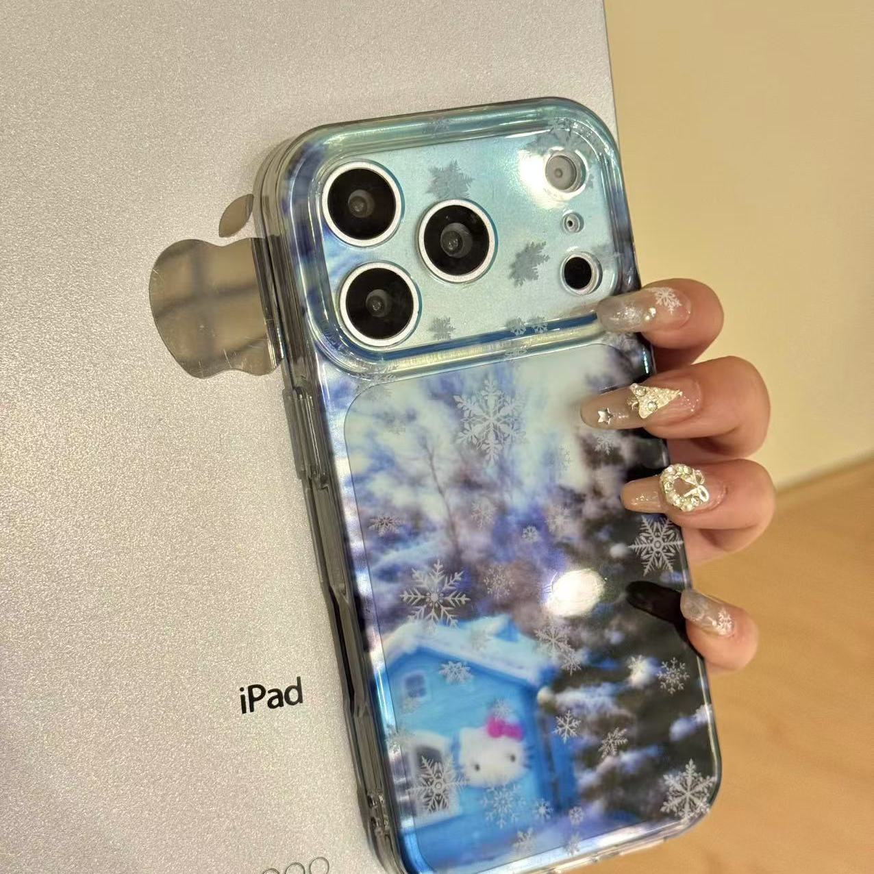 韩系透蓝朦胧松树小屋猫咪适用于iphone17promax苹果16手机壳15pr小众简约设计感防摔保护壳