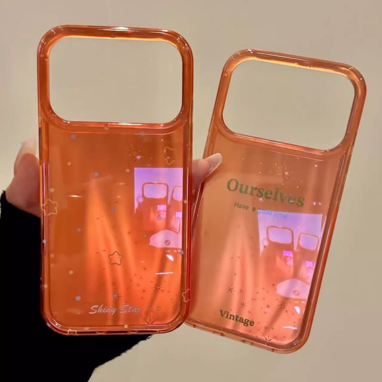 简约ins橙底流星纹星星英文适用iphone17promax苹果16pro手机壳15小众简约设计感防摔保护壳