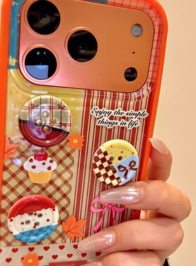 个性创意撞色拼接彩色纽扣适用iphone17prom苹果16手机壳15新款13高级感小众新款防摔保护壳
