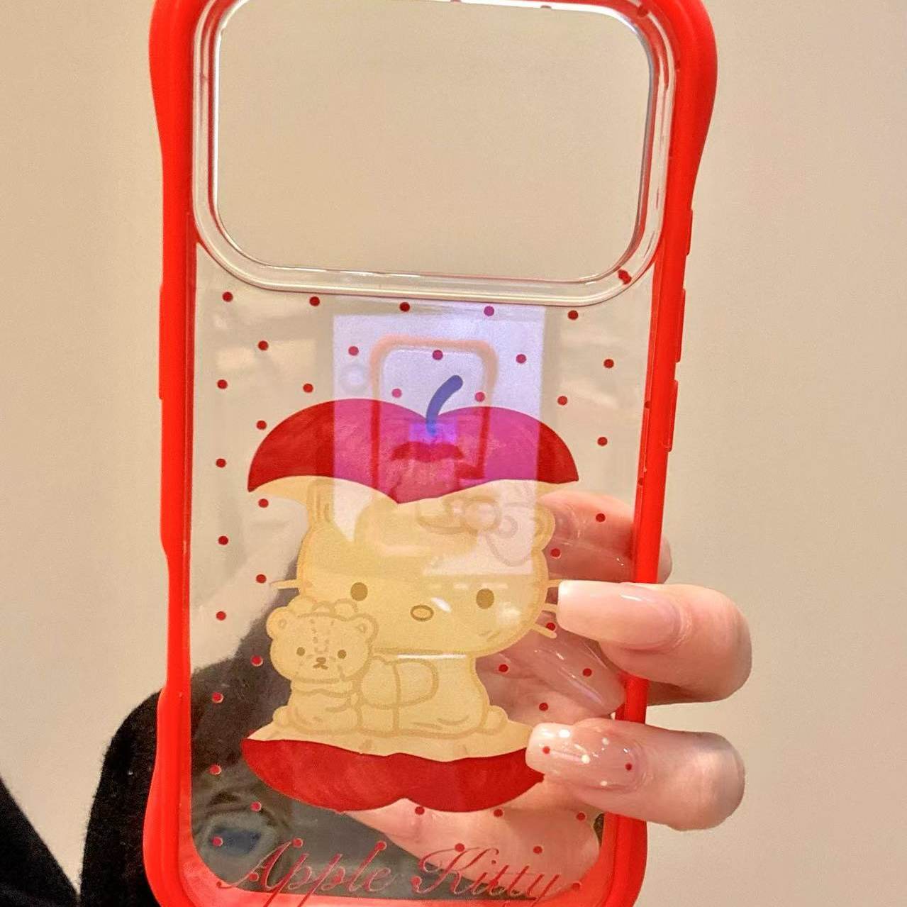 可爱透底波点咬痕猫咪苹果适用ihone17promax苹果16p手机壳15新款唯美小清新创意防摔保护壳