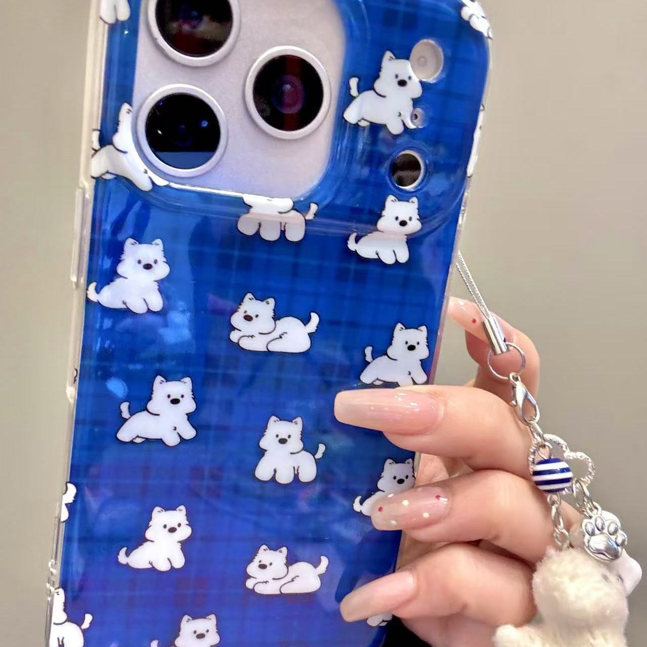 卡通可爱格纹满屏西高地适用ihone17promax苹果16p手机壳15新款14小众简约设计感防摔保护壳