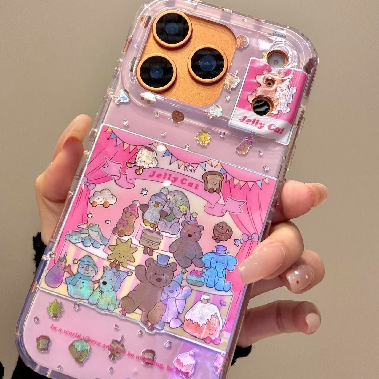 童趣可爱鎏金舞台jellycat玩偶适用ihone17promax苹果16p手机壳15童趣创意搞怪新款防摔保护壳