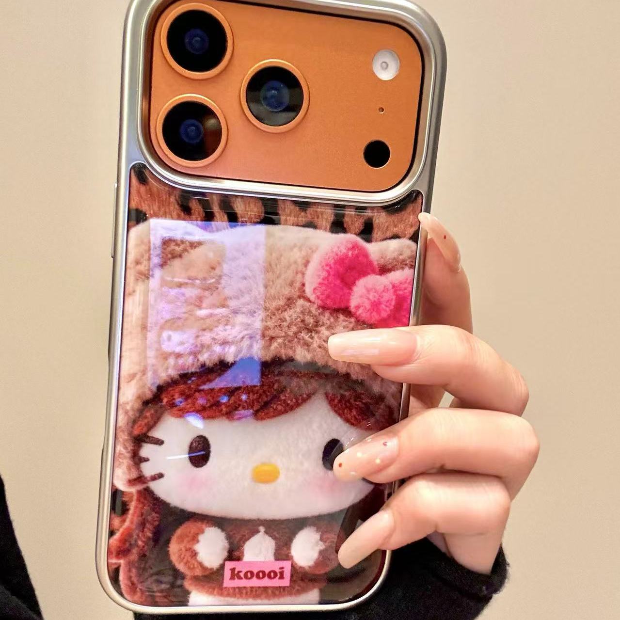 甜美可爱写实豹纹底毛绒猫咪适用ihone17promax苹果16pro手机壳15小众简约设计感防摔保护壳