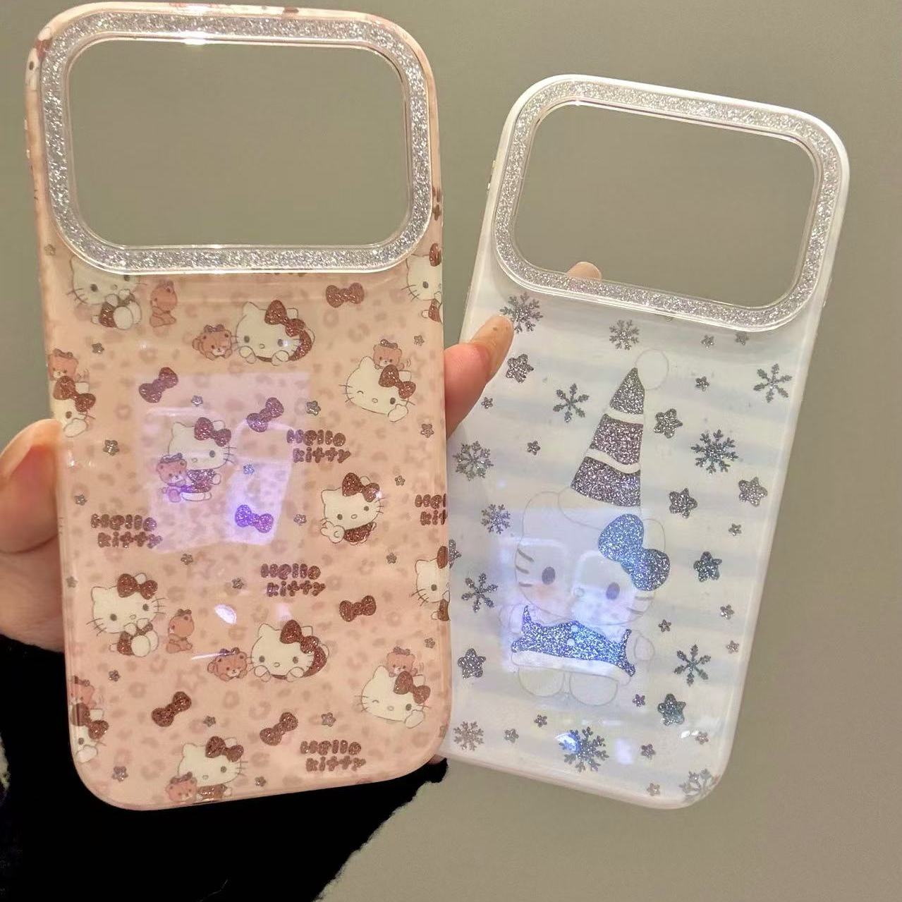 可爱闪粉豹纹雪花圣诞帽猫咪适用ihone17promax苹果16pro手机壳15唯美小清新创意防摔保护壳