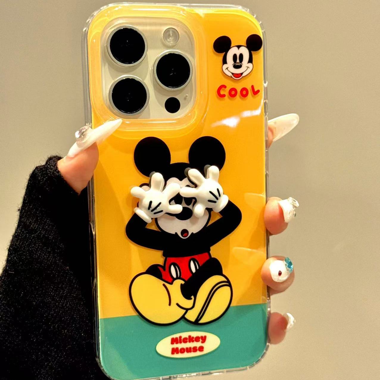 卡通害羞捂脸立体手套可爱老鼠适用iphone16prom苹果15手机保护壳童趣创意新款防摔保护壳