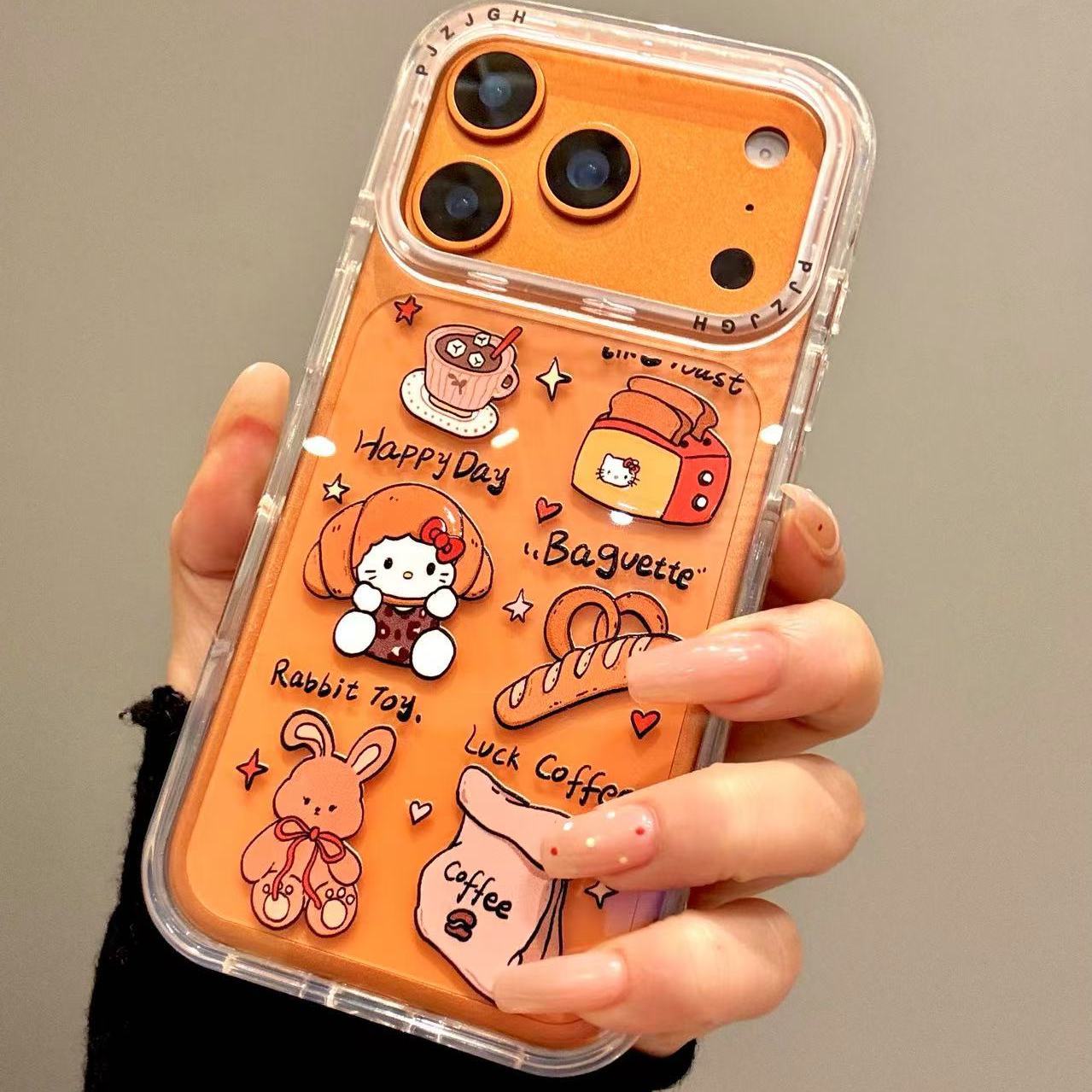 童趣可爱咖啡兔子面包猫咪适用ihone17promax苹果16p手机壳15新款小众简约设计感防摔保护壳