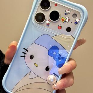 萌系可爱带珍珠耳环的猫咪适用于iphone17promax苹果16p手机壳15p小众简约设计感防摔保护壳