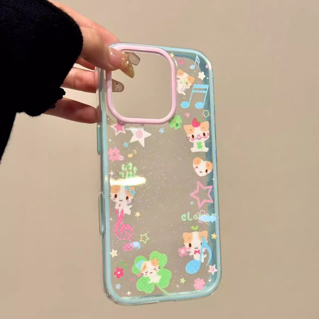 糖果色闪粉围边棉花糖猫咪适用iphone16proma苹果15手机保护壳14童趣创意新款防摔保护壳