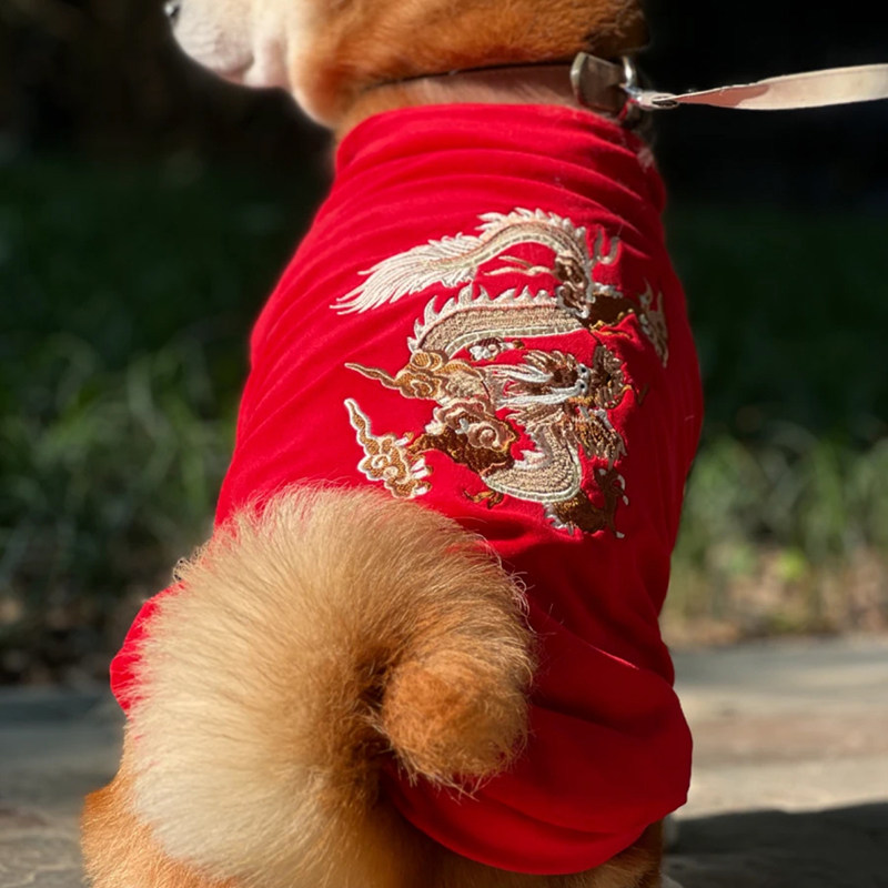 拜年小龙袍 PEBOT新年大红色保暖棉衣狗狗猫春节过年拜年衣服棉服