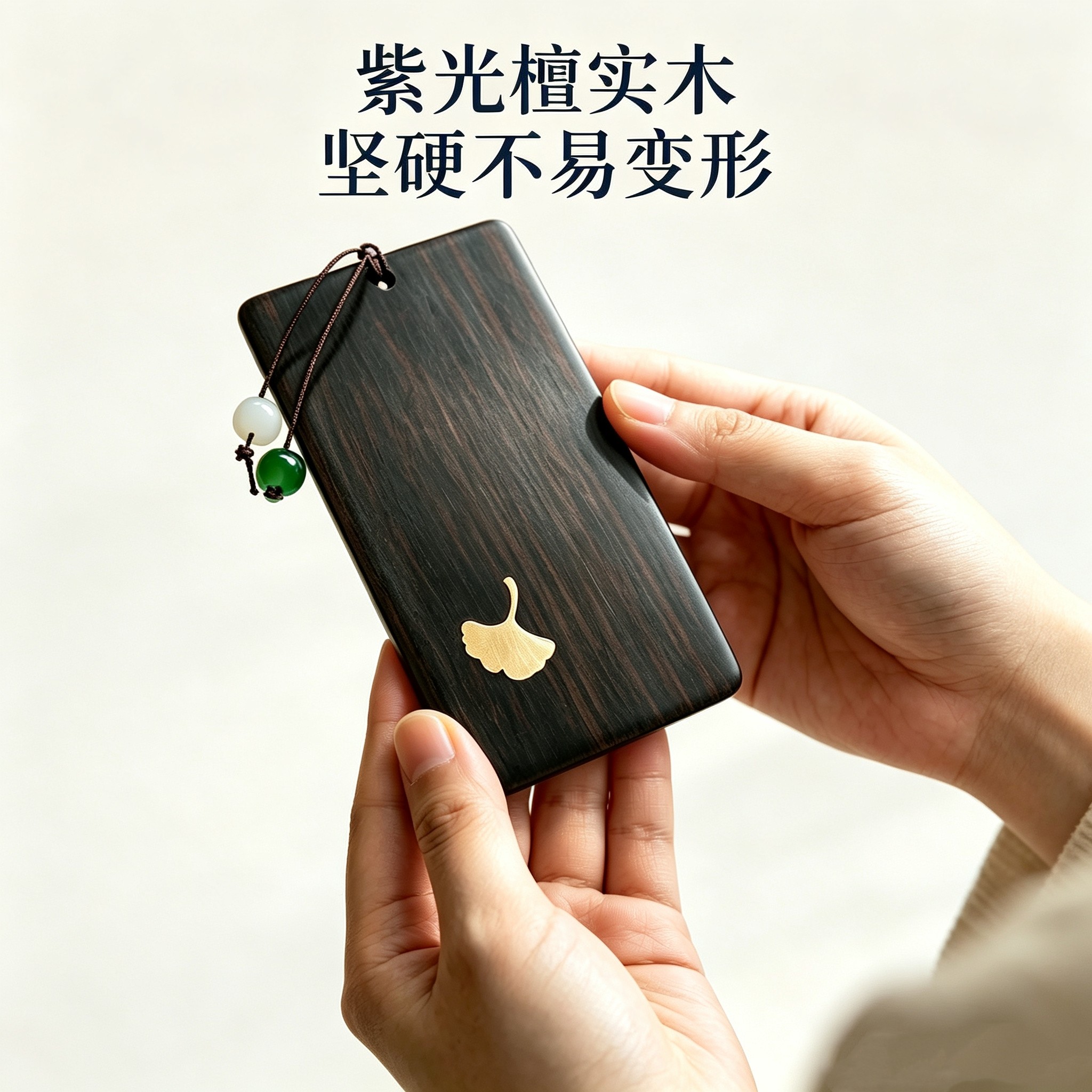 【银杏知秋】檀木嵌铜实木古筝琵琶指甲胶布收纳板古典文艺10+6CM
