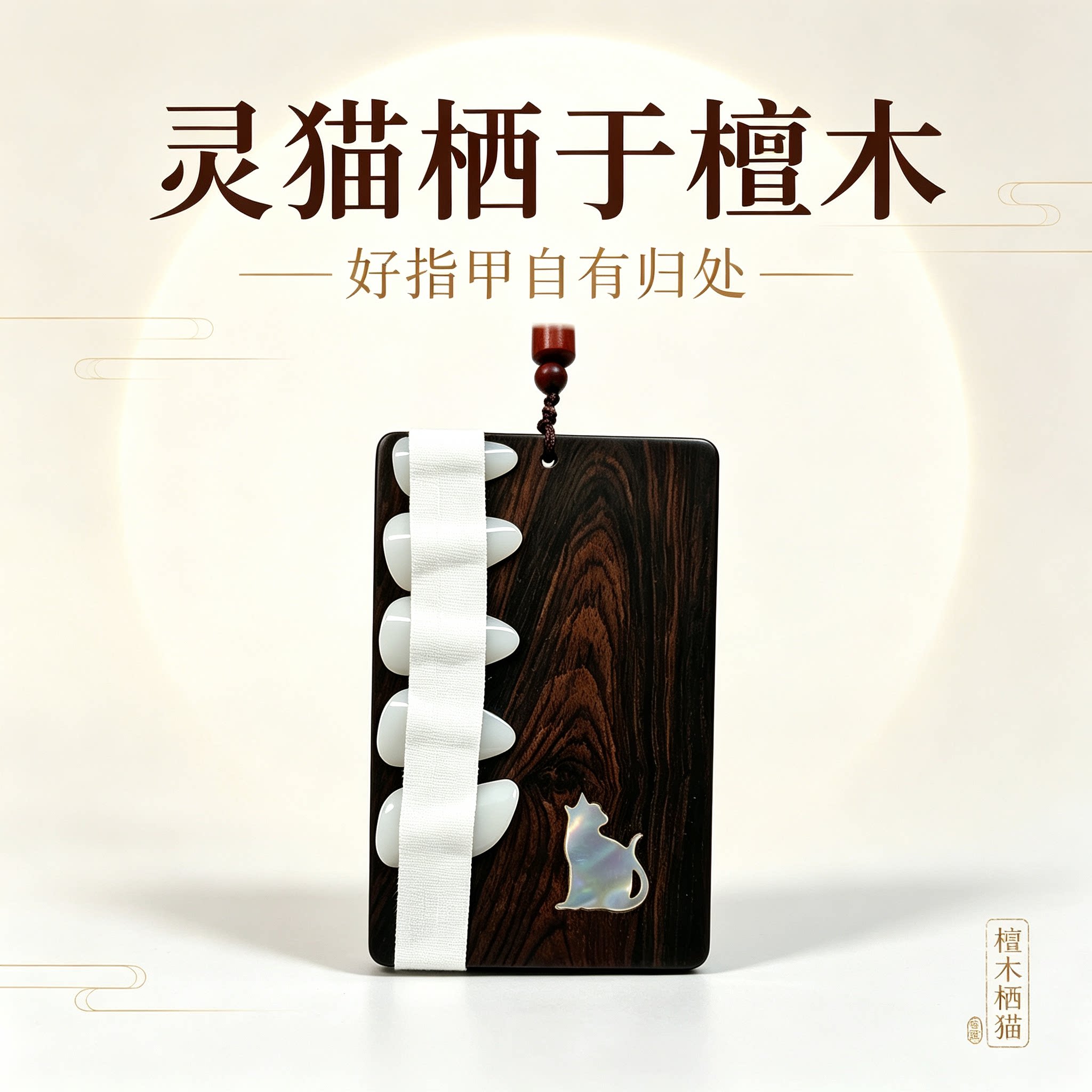 原创紫光檀黑檀嵌贝猫咪古筝琵琶收纳板纯手工打磨制作无漆无味