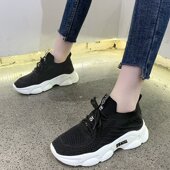 网面厚底跑步鞋 袜子鞋 飞织透气运动鞋 百搭休闲鞋 女2025年春季 新款