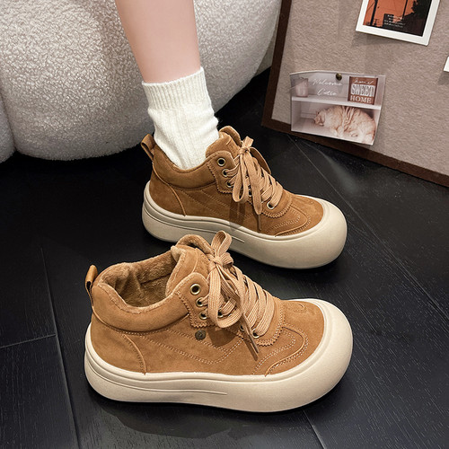 高帮板鞋女款秋冬季保暖棉鞋