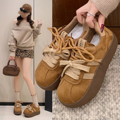 复古透气德训鞋 系带厚底学生防滑运动休闲面包棉鞋 女2026春季 新款