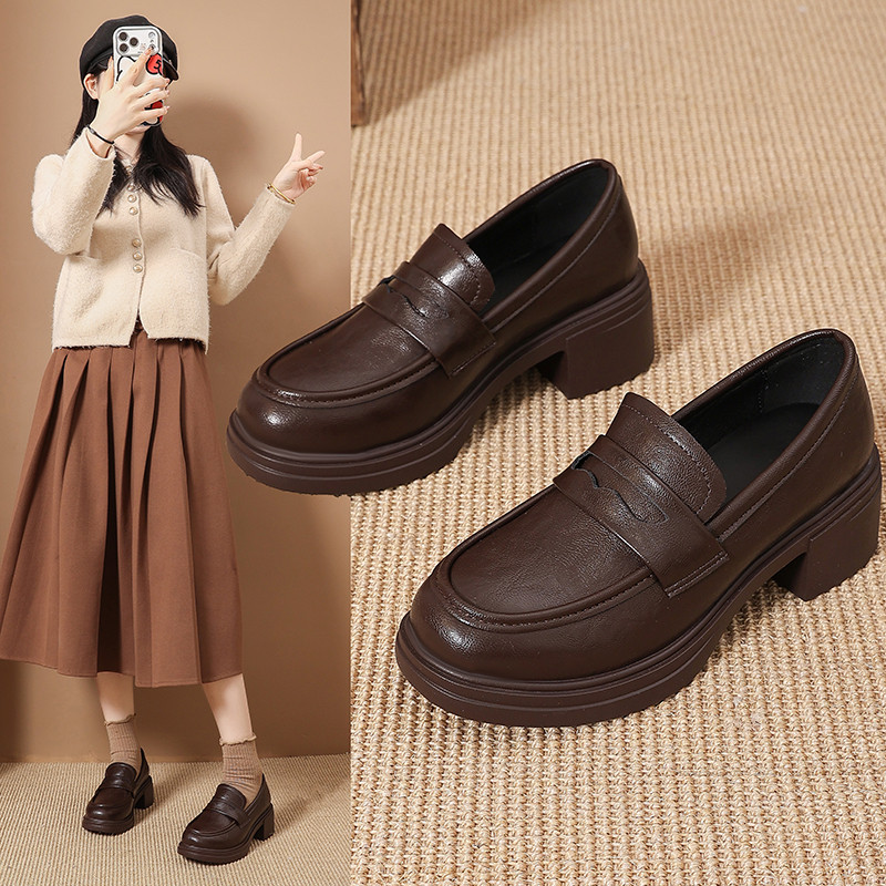 英伦通勤厚底高跟乐福鞋女2025春季新款懒人一脚蹬单鞋粗跟小皮鞋,女鞋,深口单鞋,淘宝优惠券,粉丝福利购,淘宝优惠卷