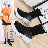 袜靴女2026春季 显瘦厚底飞织休闲百搭运动女鞋 新款 高帮弹力袜子鞋