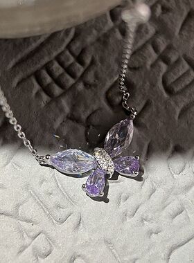 槐序HX【蝴蝶系列】925纯银紫色蝴蝶锆石项链女精致轻奢气质项链