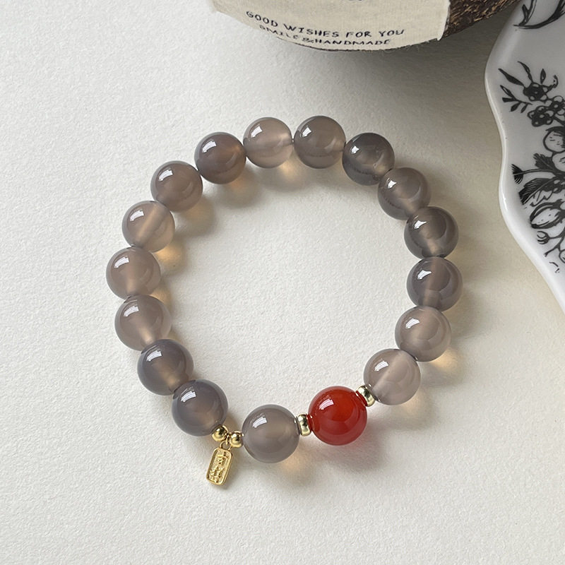 槐序HX【玛瑙系列】925纯银灰玛瑙吉祥手链女新中式ins风简约手串