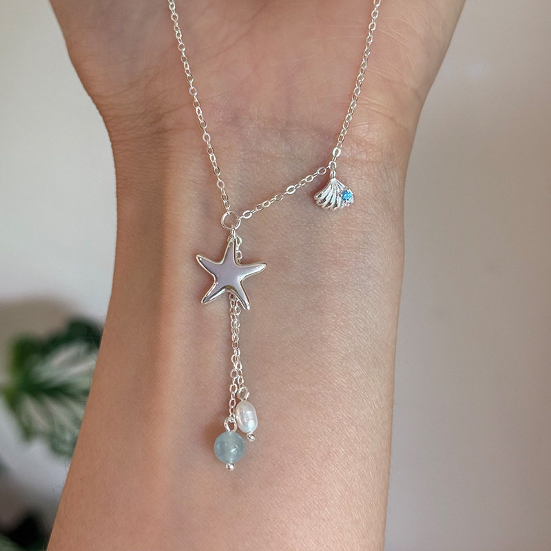 槐序HX【海星系列】925纯银贝壳珍珠海星项链女ins气质流苏锁骨链