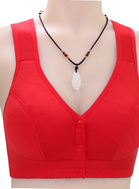 妈妈内衣文胸无钢圈胸罩中老年人背心式中年妇女红色本命年50岁牛