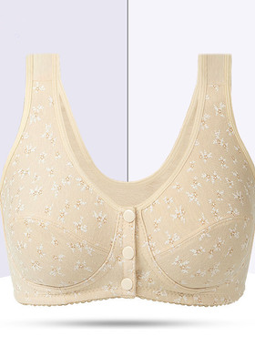 妈妈内衣文胸中年妇女老年人女背心式前扣大码50岁无钢圈纯棉胸罩