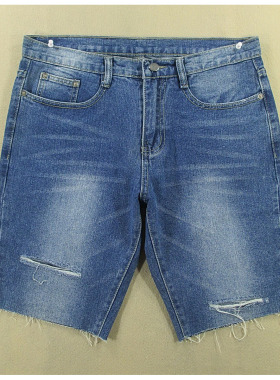 牛仔中裤五分裤男31码薄款破洞修身短裤夏款全新品R109/38534-11