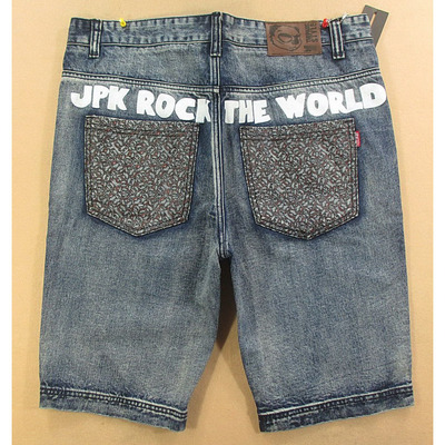 美式肥佬裤牛仔中裤五分裤男做旧水洗涂鸦加大码F501/5781**3