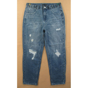 破洞高腰宽松老爹裤 全场 包邮 牛仔裤 4051 欧版 S201 女29码