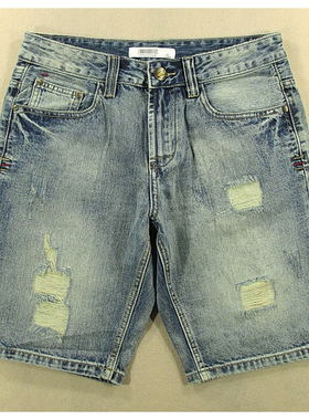 牛仔中裤五分裤纯棉破洞短裤乞丐裤男夏款全新品*L209/59532-08