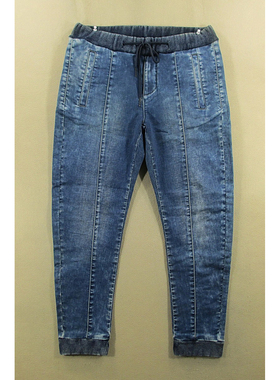 牛仔裤九分裤女30码弹力修身缩口裤松紧腰罗纹锥形*F102/52509-18