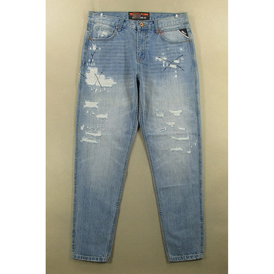 牛仔裤男34码锥形小脚裤加长外单假破洞长裤子全新品Q108/5502-02