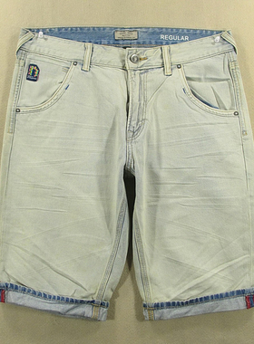 牛仔中裤五分裤男修身卷脚短裤古旧名牛夏款全新品B107/52536-04
