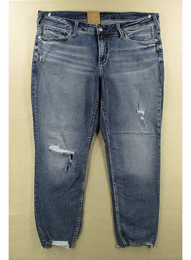 13-98652/Q208*牛仔裤女40码美银牛破洞弹力小脚高腰大码外单KHCO