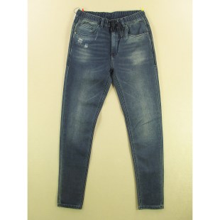 男32码 0505 欧版 W419 破洞松紧腰弹力紧身小脚长裤 针织牛仔裤