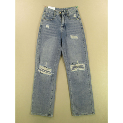 牛仔裤女24码韩版破洞高腰宽松拖地裤阔腿裤直筒W203/98551-12