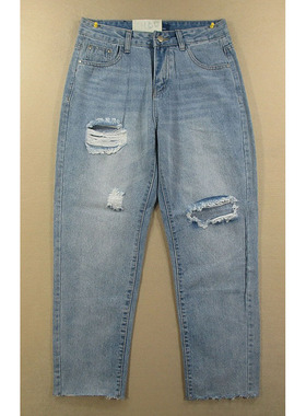 牛仔裤女28码 老爹裤破洞高腰男友BF复古*特价包邮V108/68053-05