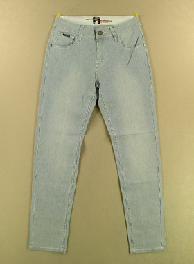 牛仔裤男港风炫晕条纹低腰弹力修身小脚九分裤B406/98581*06