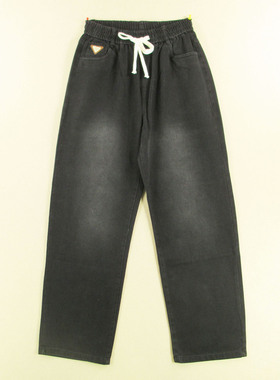 牛仔裤男29老爹裤加肥宽松紧腰黑色慵懒风码长裤子B209/98506-01