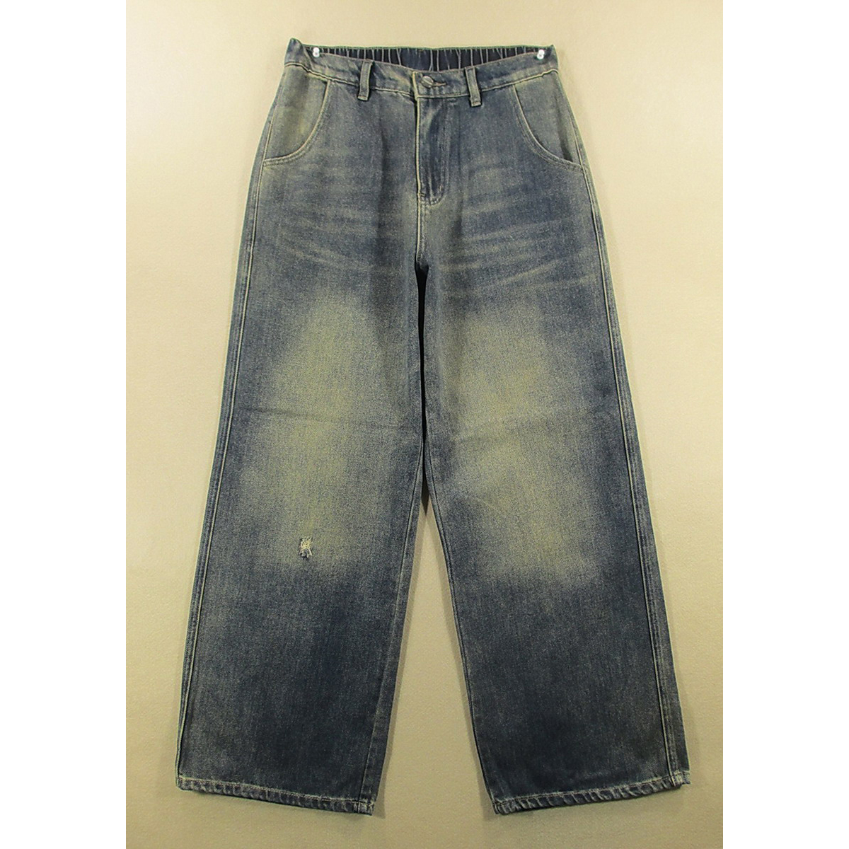 牛仔裤男阔腿裤破洞宽松紧腰喇叭裤复古裤子全新品*J108/59511-03