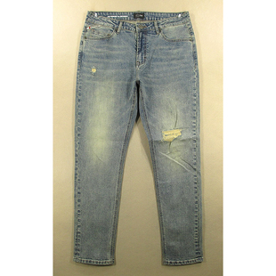 男美式 6508 复古破洞柔软透气弹力修身 M104 小脚样板裤 牛仔裤