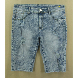 破洞潮牌百搭透气弹力修身 男32码 款 S101 牛仔中裤 8314 五分裤