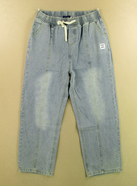 牛仔裤男美式慵懒风阔腿裤新款厚实松紧腰宽松直筒U214/3882*04